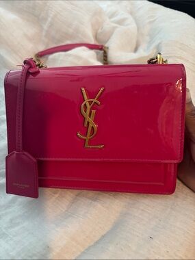 Saint Laurent Fuchsia Patent Monogram Shoulder Bag